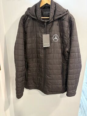 Mercedes Men's Quilted Hooded Puffer Jacket in Black